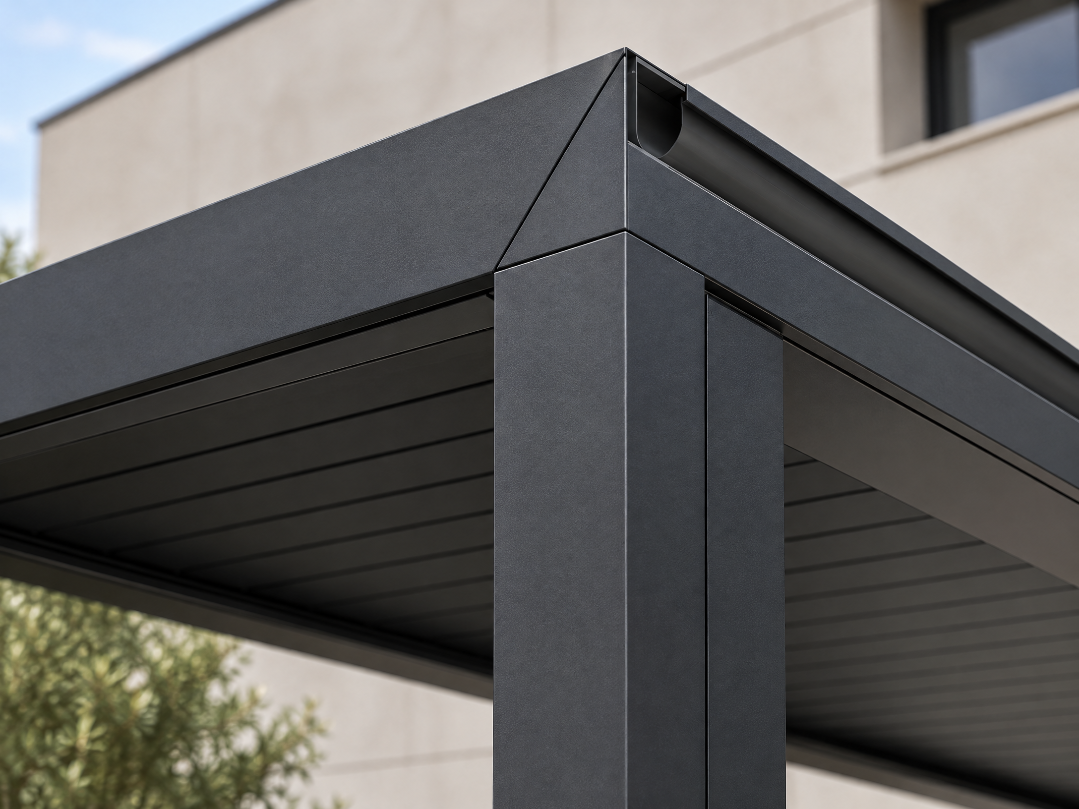 NordArch concealed gutter and graphite aluminium column detail